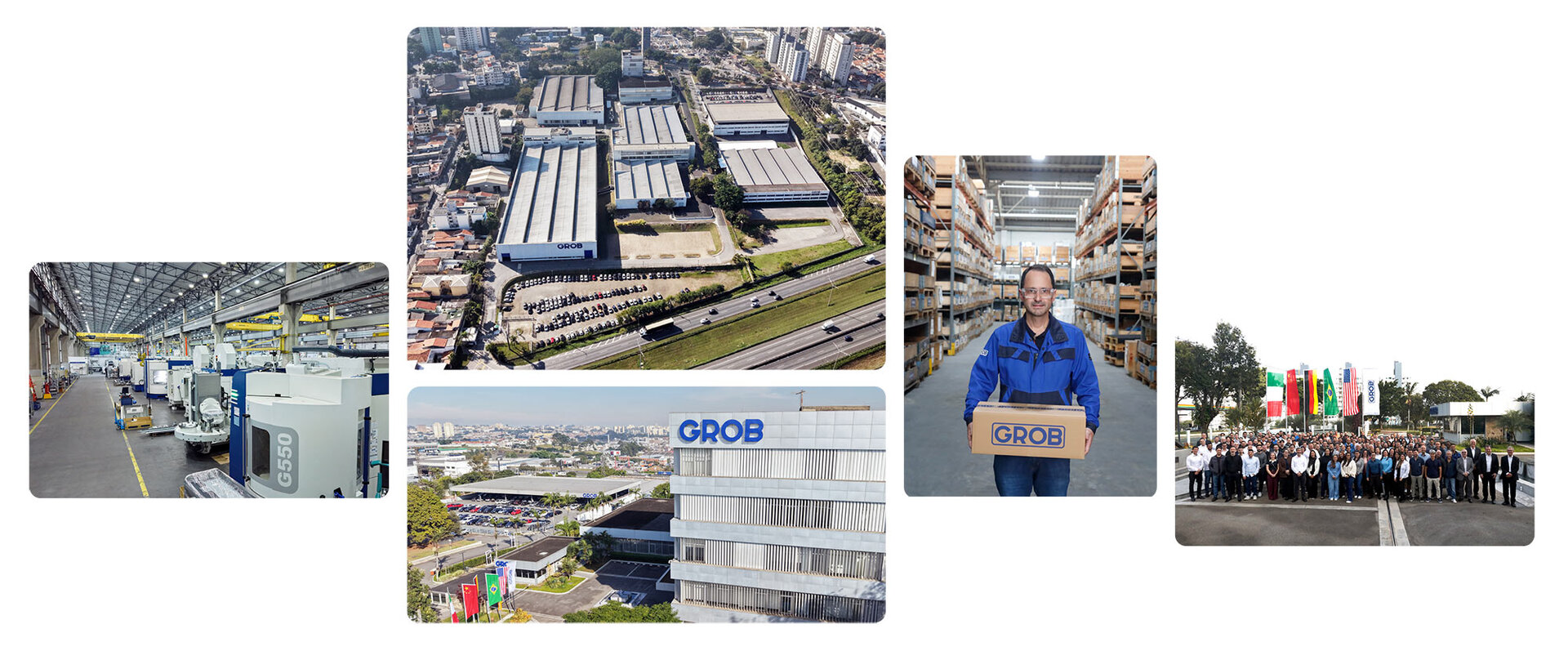 Eine Luftaufnahme zeigt die GROD-Fabrik in São Paulo, umgeben von städtischen Gebäuden und einer belebten Straße.