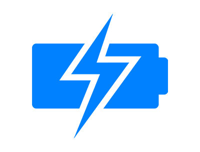 Ein stilisiertes Batteriesymbol mit einem Blitz, das Energie und Leistung symbolisiert, ideal für technische Anwendungen.