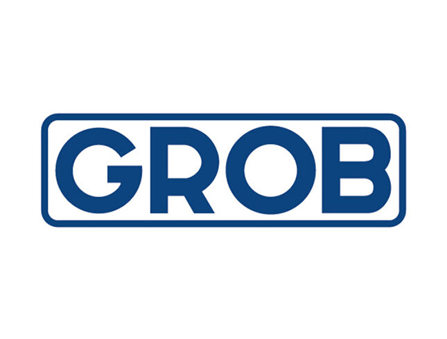 Das Bild zeigt das Logo der Firma GROB in blau