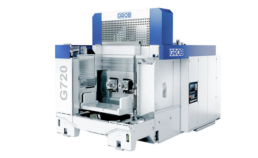Die G720 von GROB ist ein hochmodernes Bearbeitungszentrum mit zwei präzisen Bearbeitungsspindeln für eine effiziente Fertigung.