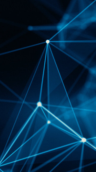 Ein dynamisches Netzwerk aus leuchtenden blauen Linien und Punkten, das digitale Verbindungen symbolisiert und Innovation darstellt.