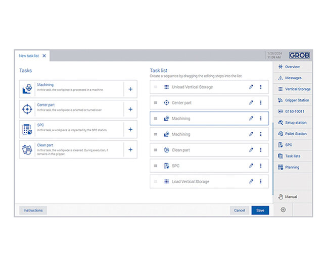 Detailansicht von GROB4Automation der Leitsoftware von GROB für eine automatisierte Fertigung.