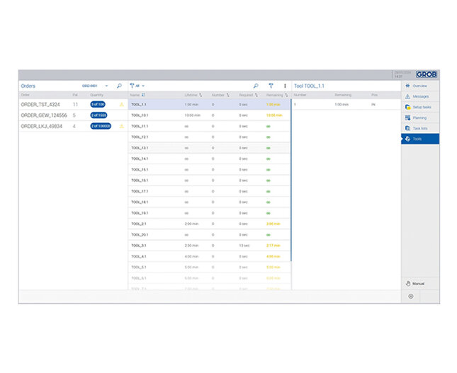 Detailansicht von GROB4Automation der Leitsoftware von GROB für eine automatisierte Fertigung.