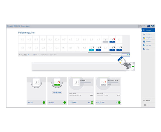 Detailansicht von GROB4Automation der Leitsoftware von GROB für eine automatisierte Fertigung.