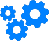 Drei ineinandergreifende Zahnräder auf einem blauen Hintergrund, symbolisieren die präzise Technik von GROB.